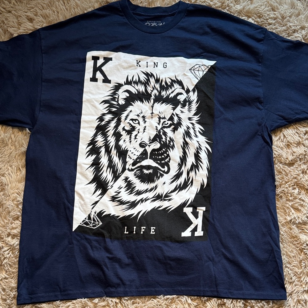 Popular Poison men's King life split lion navy blue t-shirt size 2xl
